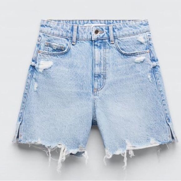 Zara RIPPED HIGH RISE DENIM SHORTS - Picture 5 of 5